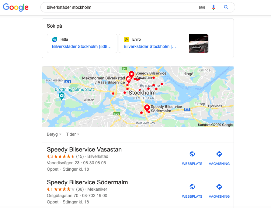 Nytt utseende på lokala sökresultaten i Google