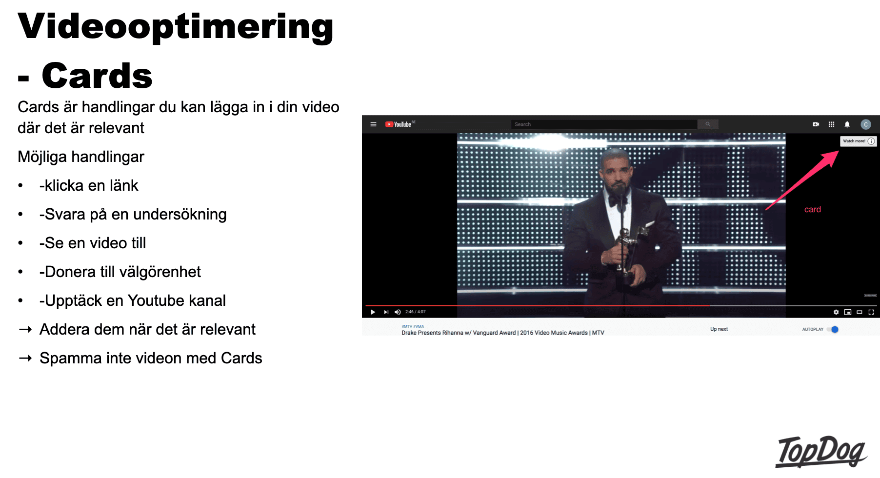 Exempel på hur man kan använda cards i Youtube för att skapa mer engagemang hos användarna.