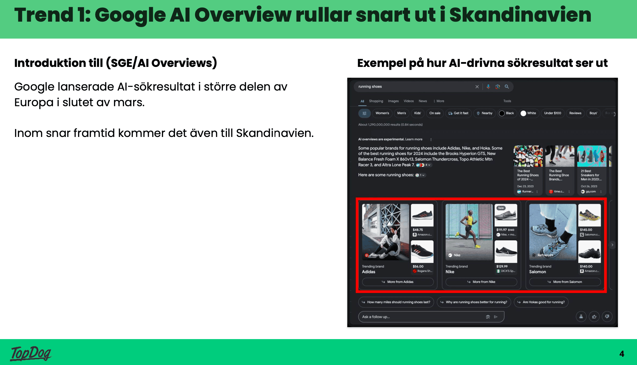 Google AI Overview, exempel på hur AI-sökresultatet kan se ut.