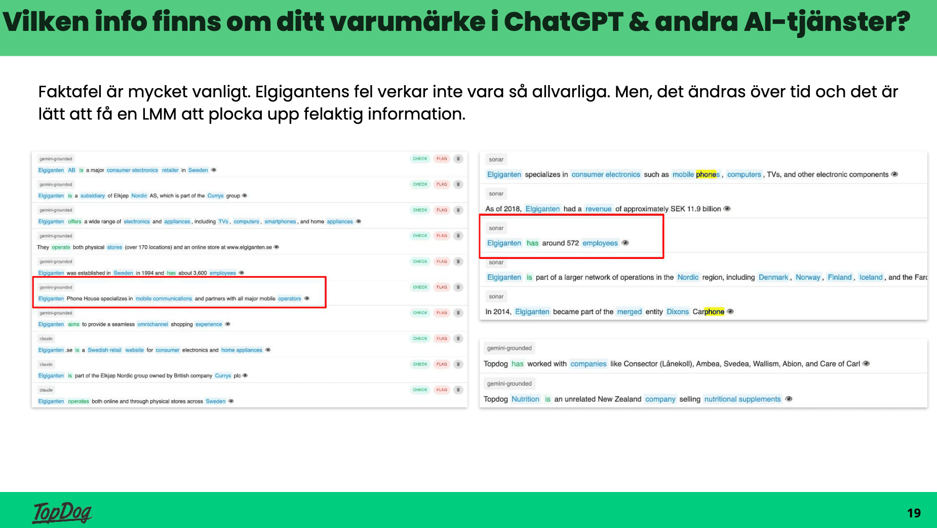 Exempel på fel information i AI-sök. Det är lätt för LLM att plocka upp faktafel, därför är det viktigt att granska dina information när du jobbar med SEO för AI-sök.