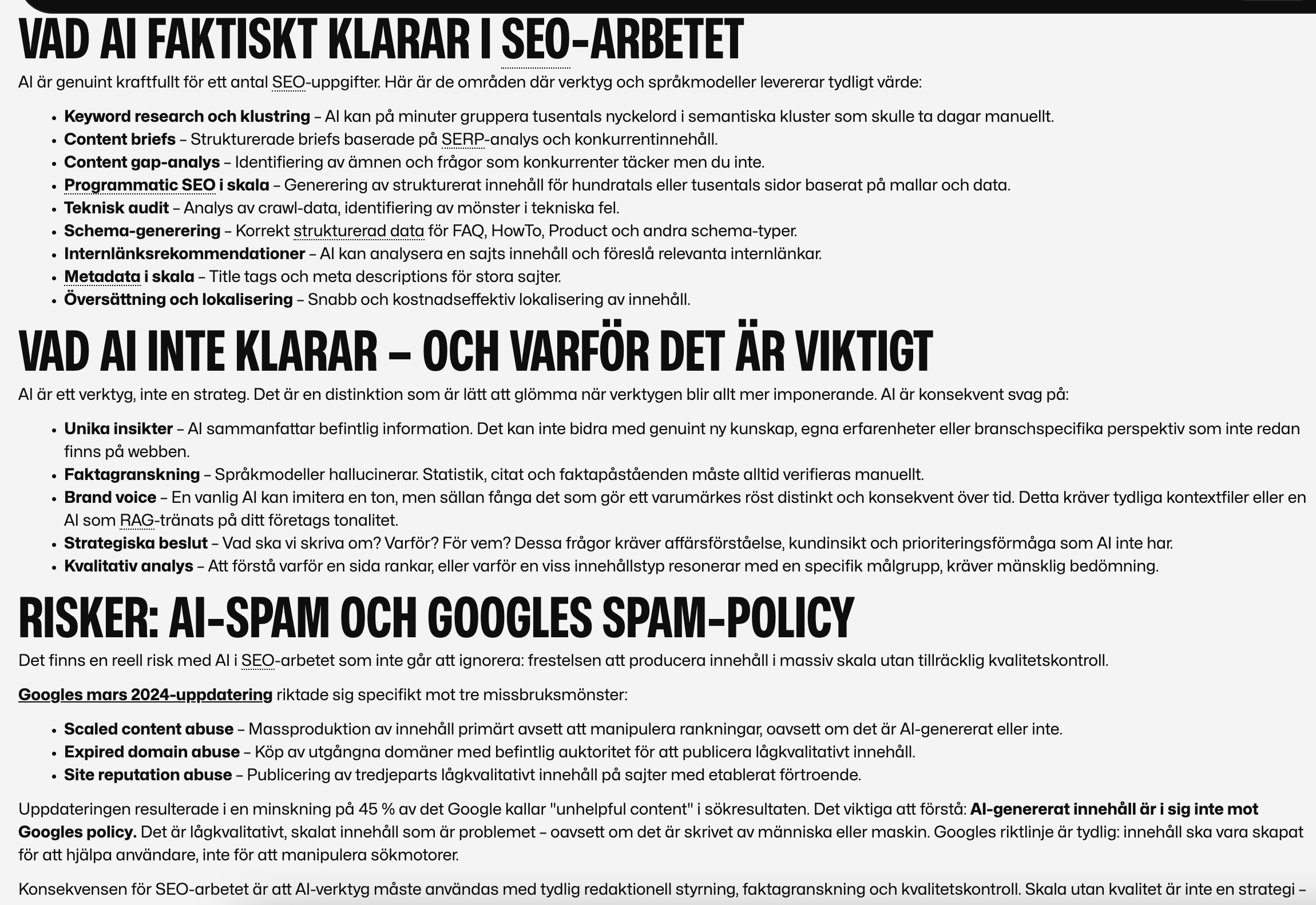 Exempel på text skriven med hjälp av chunking inom AI seo