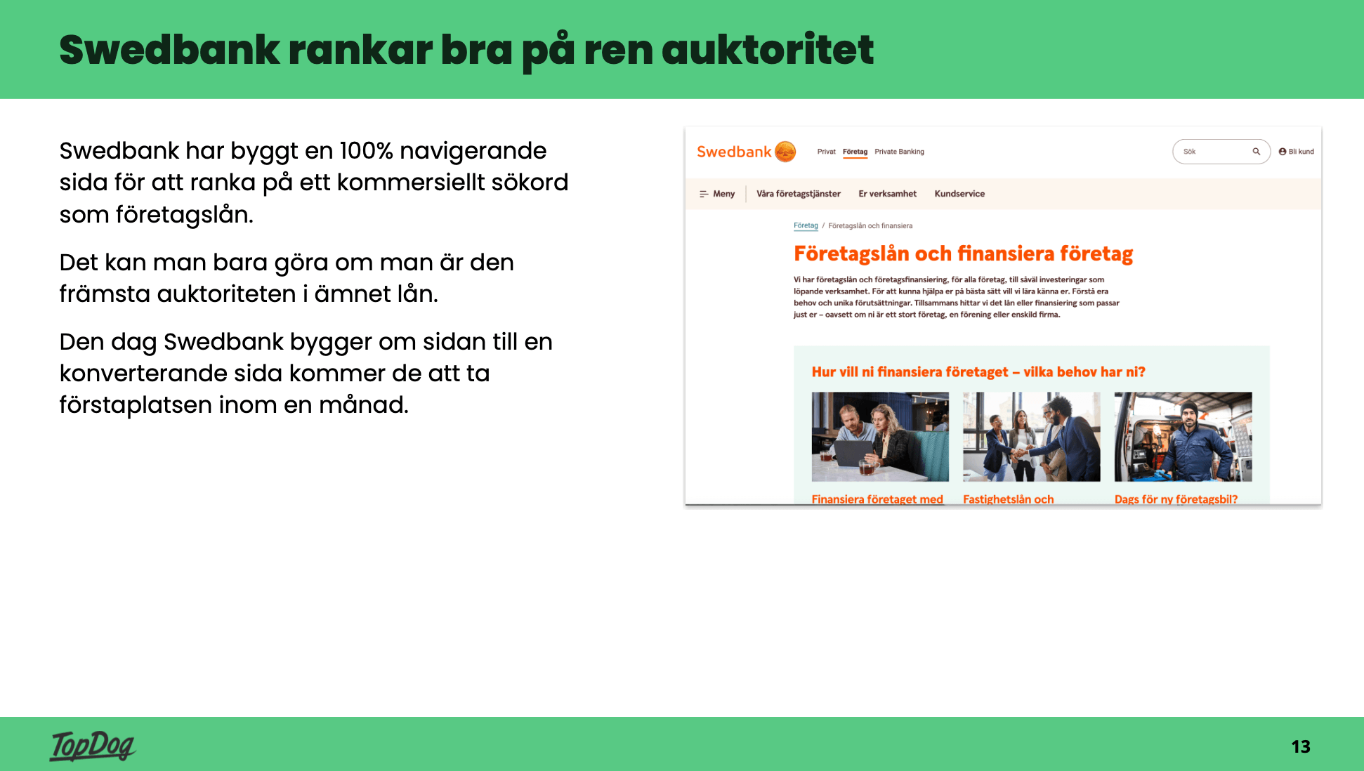 Swedbanks navigerande sida för företagslån